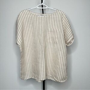 L.L. Bean 100% Linen Striped Top Beige/White Size XL Natural Fiber